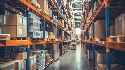 Blurred Warehouse Aisle with Shelves