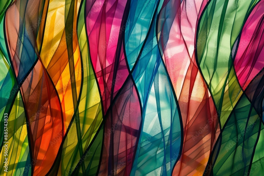 Poster vibrant and abstract fabric pattern with colorful waves and fluid motion, perfect for textile backgr