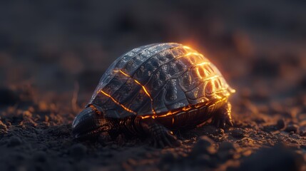 Fototapeta premium A supernatural scene where an armadillos shell gleams with a magical sheen, providing it with impenetrable protection and a connection to ancient earth magic