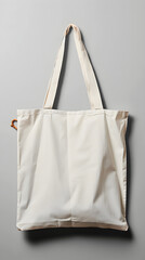 Blank Canvas Cotton Tote Bag on Gray Background Mockup