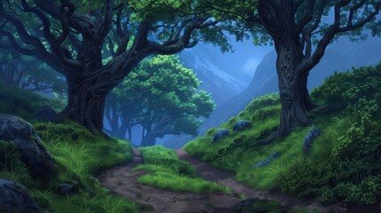 Obraz premium Hiking in a supernatural scene is an adventure of discovery, where ancient trails and mystical creatures guide the way