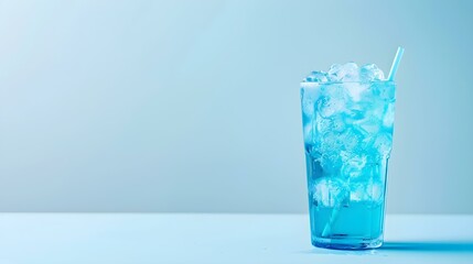 Light Blue Summer Drink on a light Background with Sunlight and Shadows