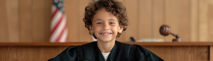 Child judge presiding over teddy bear court