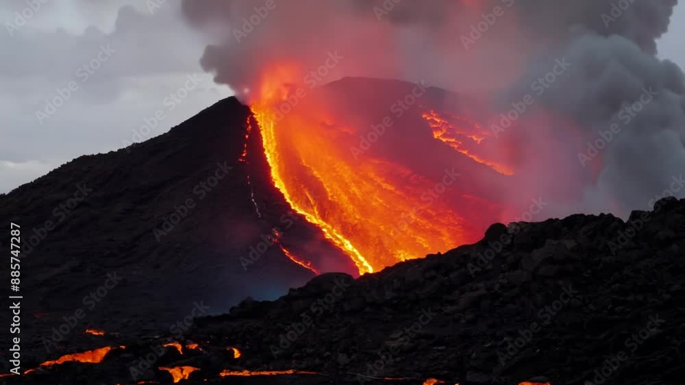 Poster lava flowing from volcano generative ai