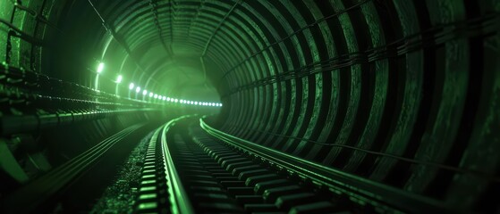 In a supernatural scene, subway tunnels are illuminated by magical runes, guiding enchanted trains through underground realms of mystery and magic