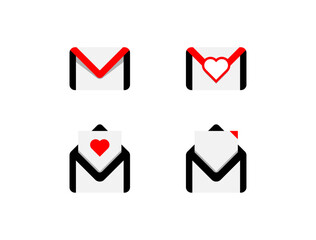 Vector  Red heart Envelope icon, email or incoming message