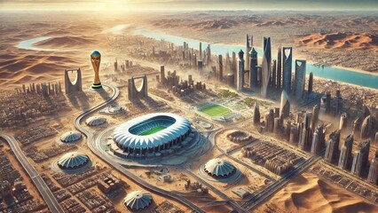 Futuristic Saudi City and Stadium for 2030 World Cup, Ai vision