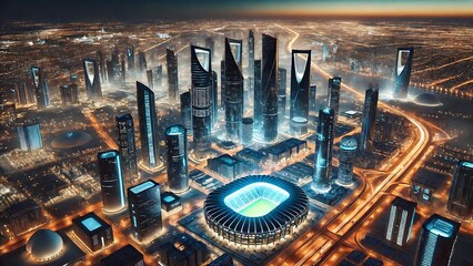 Futuristic Saudi Cityscape Hosting World Cup 2030

