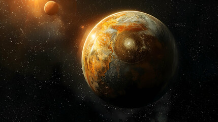 Obraz premium A solar planet depicted in a scientific illustration with detailed surface features