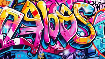 It consists of bold colors, abstract shapes, and expressive graffiti elements.
