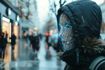 Obraz premium A Digital Veil: Anonymity in the City's Eye