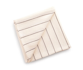 Fabric black-and-white striped napkin on white background. Top view