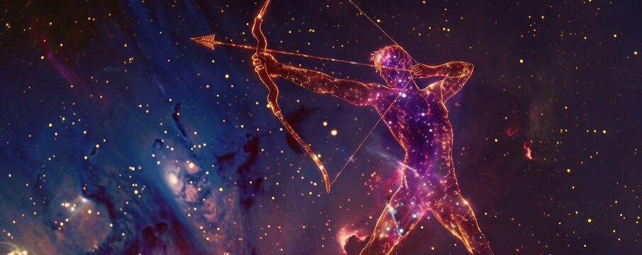 Sagittarius the archer centaur constellation in a starry cosmic background - Powered by Adobe