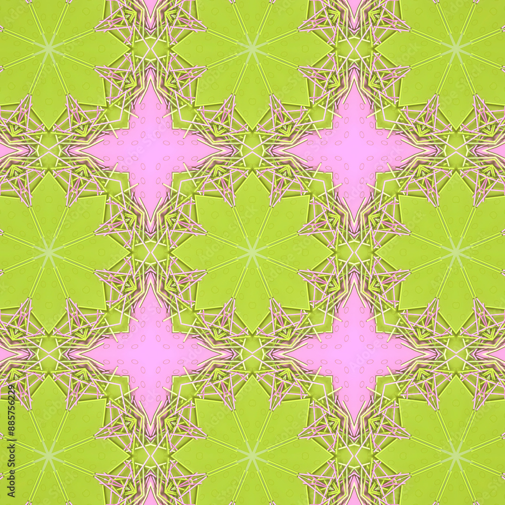 Fototapete Digital illustration of repeating patterns in light green and pink. 3d rendering