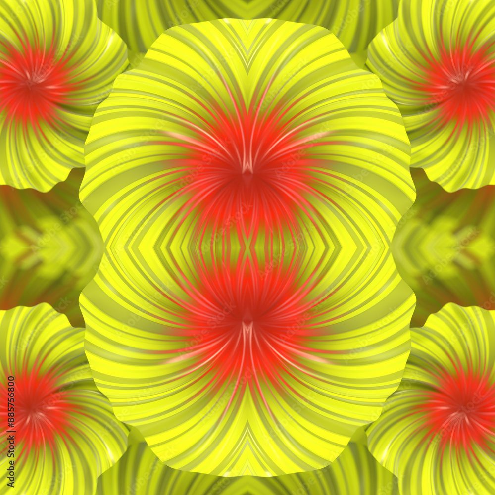 Poster Symmetrical pattern of magical alien flowers. 3d rendering digital illustration