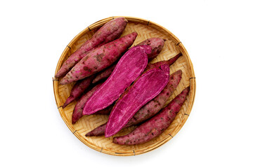 Purple sweet potato in bamboo weave plate