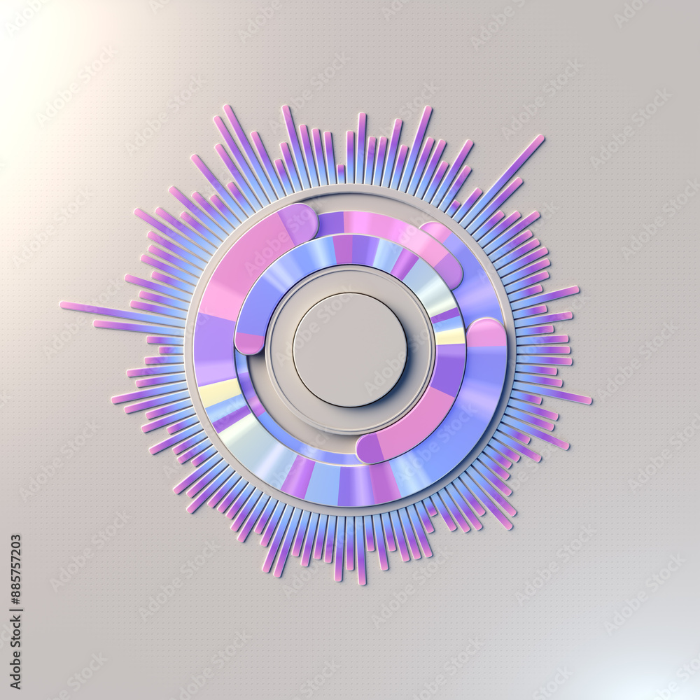 Leinwandbilder futuristic background design with colorful circular elements and beams with a color gradient. 3d ren