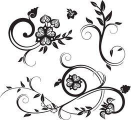 Vector set of traditional Japanese floral ornaments and Oriental decorative designs. Extremely clean vector lines, vinyl and laser ready.
