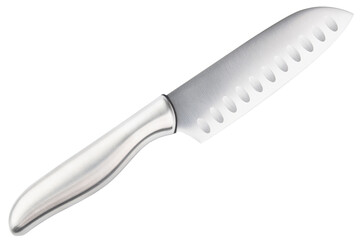 Knife. Stainless steel Knife. New chef or butcher knife. Professional equipment on kitchen. Knife for slice vegetable or meat. One piece of kitchenware, cookware. Table setting. Isolated background