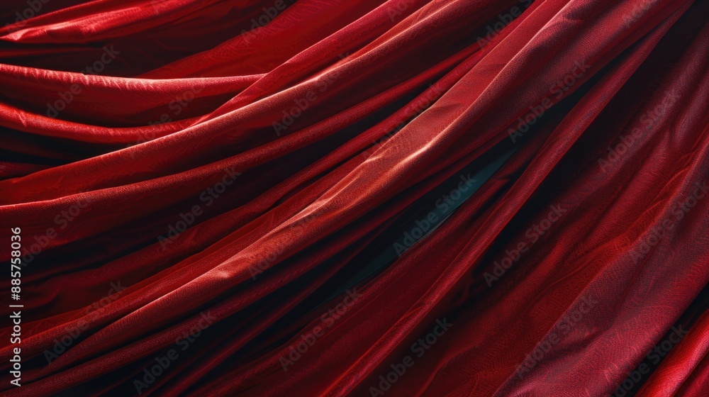 Poster a close-up view of a bright red cloth with intricate details and texture