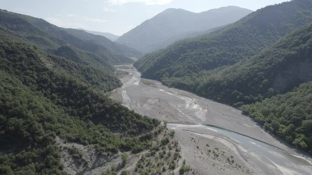 Aerial view of river Osum in Albania near village Rog in Summer 2022 - raw file