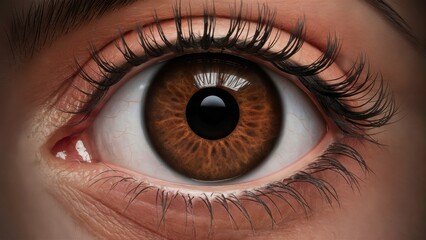 Fototapeta premium A close up of a brown eye with long lashes, AI