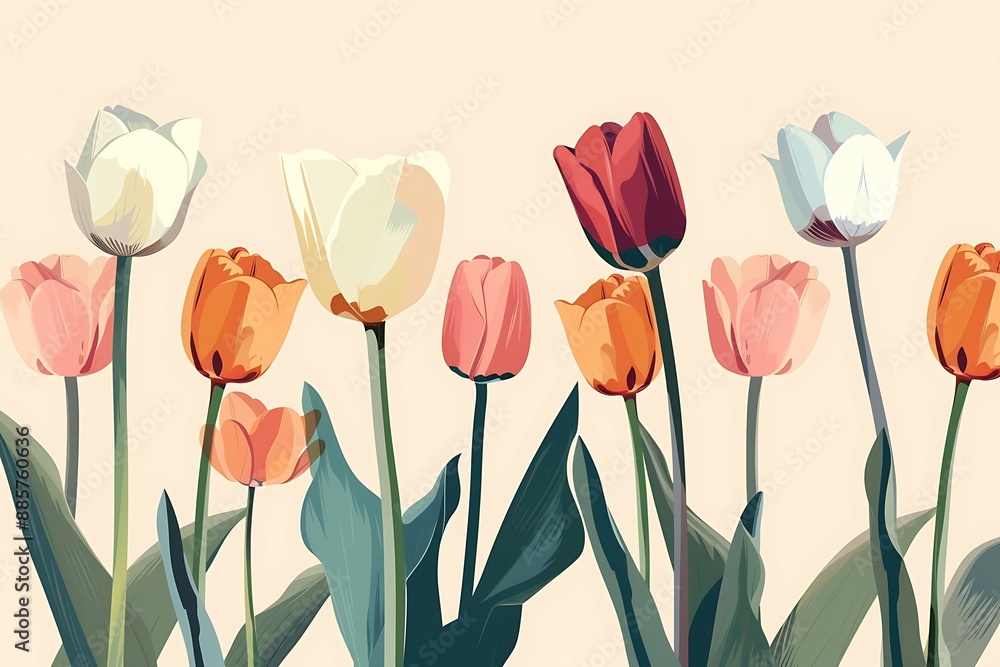 Canvas Prints A minimal floral vector, geometric tulip shapes, pastel tones