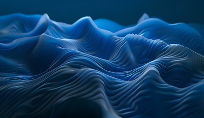 Obraz premium 3D Abstract Blue Waves Wavy Background with Lines and Depth