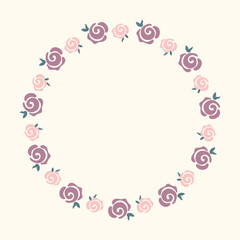 Cute kawaii roses floral frame wreath for wedding invitation and logo