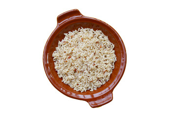 Cooked brown rice in bowl