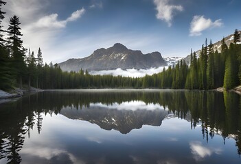 Tranquil Lake Reflections: Serene Waters Mirroring Mountainous Landscapes