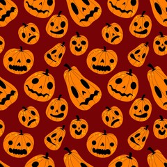 Obraz premium Halloween pumpkins seamless monsters pattern for wrapping paper and fabric