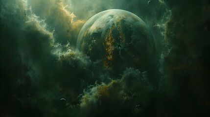  A dystopian solar planet with dark clouds and an oppressive atmosphere