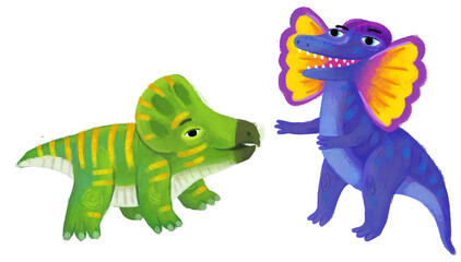 cartoon happy and funny colorful prehistoric dinosaur dino dilophosaurus isolated illustration for children