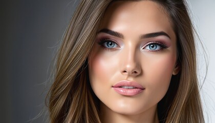 Naklejka premium Exquisite Beauty: A Stunning Portrait of a Brunette Woman
