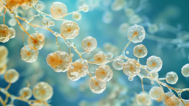 Close-up of candida molecule inside the human body with structure and interaction with cells. Viruses and bacteria in the human body.orange green tone