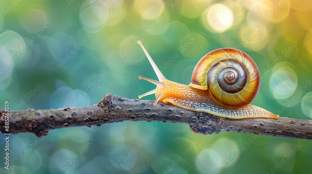 Poster close-up of a snail on a branch.