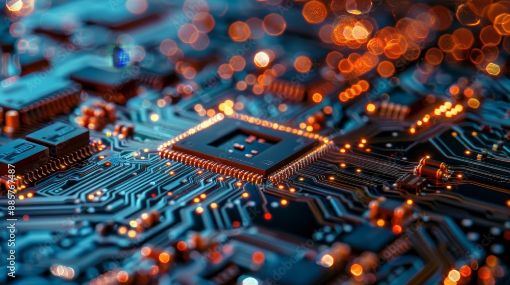 Poster macro shot of a circuit board with led lights.