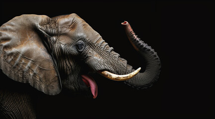 Obraz premium Close-Up of African Elephant with Raised Trunk and Textured Skin 