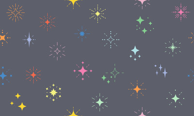 Seamless pattern with stars and sparks. Christmas, birthday design in vibrant colors on a light background. Trendy modern vector illustration. Cute hand drawn flat design