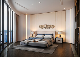 3d render of luxury hotel room, bedroom