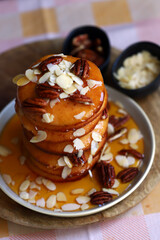 Pancakes with honey and nuts