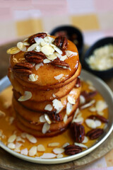 Pancakes with honey and nuts