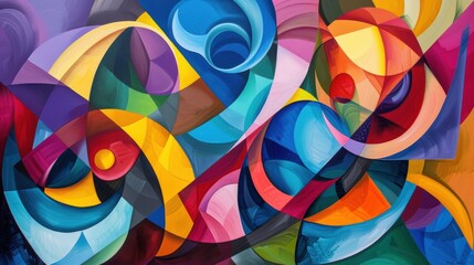 vibrant abstract composition with swirling colors and geometric shapes, turning spiral, rainbow abstract.