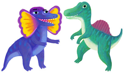 cartoon happy and funny colorful prehistoric dinosaur dino spinosaurus isolated illustration for children