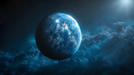 Naklejka premium A futuristic solar planet with advanced terraforming technology creating new ecosystems