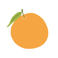 Minimalistic illustration of an orange fruit with a green leaf. Simple, colorful design perfect for fresh and healthy themes. Ideal for food and nutrition concepts.