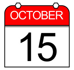 15th October: A classic basic calendar. Isolated flat illustration design.