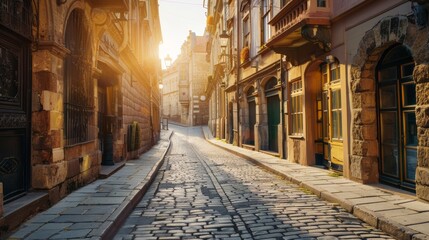 Obraz premium beautiful sunrise a European town