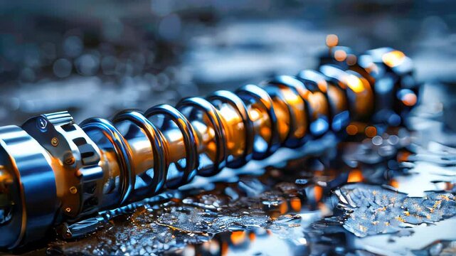 Car shock absorber on a white background close-up, selective focus
